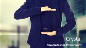  Presentation with happy young student girl holding - Slide deck consisting of product display - young happy businesswoman showing copyspace background and a  colored foreground