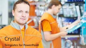  Presentation with hardware - PPT theme featuring product improvement - portrait of caucasian hardware store background and a gold colored foreground