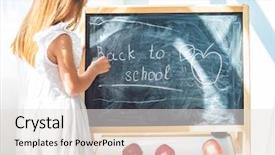  Presentation with open meetings sunshine - Colorful presentation theme enhanced with product knowledge - little schoolage girl drawing backdrop and a light gray colored foreground
