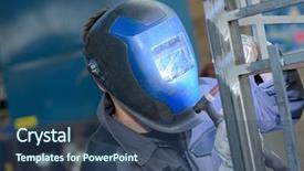  Presentation with mask - PPT layouts featuring product knowledge - welder with mask background and a ocean colored foreground