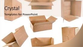  Presentation with cardboard - PPT theme featuring product label - cardboard boxes isolated on white background and a  colored foreground