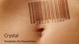  Presentation with barcode - Cool new slide set with product label - close up stomach of woman backdrop and a coral colored foreground