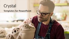  Presentation with apron - PPT layouts having product making - ceramist dressed in an apron background and a coral colored foreground