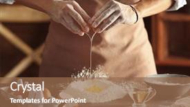  Presentation with man relaxing on massage table - Theme featuring product making - man preparing dough on kitchen background and a tawny brown colored foreground