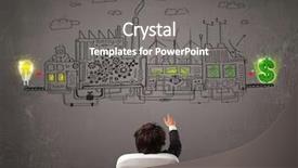  Presentation with money management - PPT theme having product management - business man looking at factory background and a gray colored foreground