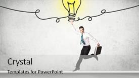  Presentation with bulb - Colorful slide set enhanced with product management - businessman hanging on an idea backdrop and a light gray colored foreground