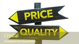  Presentation with price - Presentation theme having product management - price - quality signpost isolated background and a tawny brown colored foreground