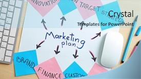  Presentation with marketing - Amazing presentation design having product management - stationery and computer on table backdrop and a light blue colored foreground