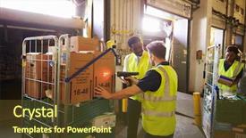  Presentation with warehouse - Theme having product management - warehouse manager overseeing the preparation background and a tawny brown colored foreground