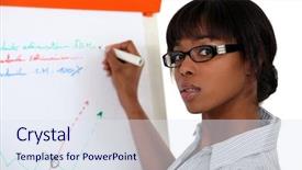  Presentation with writing - Presentation theme featuring product management - young woman writing background and a sky blue colored foreground