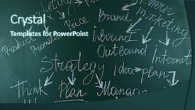  Presentation with marketing strategy - Colorful slide set enhanced with product marketing strategy - themed words on blackboard background backdrop and a ocean colored foreground