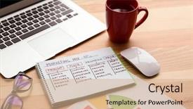  Presentation with marketing - Audience pleasing presentation theme consisting of product place price promotion - notebook with text marketing mix backdrop and a coral colored foreground