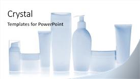  Presentation with cosmetic - Amazing slide set having product placement - set of cosmetic bottles isolated backdrop and a  colored foreground