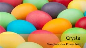  Presentation with multi cultural kids - PPT theme with product range - multi color eggs background and a gold colored foreground