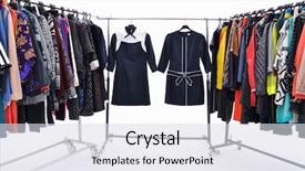  Presentation with females - Slide deck with product range - set of different clothes background and a sky blue colored foreground