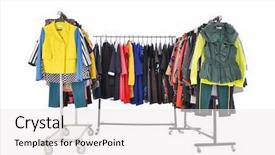  Presentation with set of different dental tools - Cool new slide deck with product range - set of different clothes backdrop and a  colored foreground