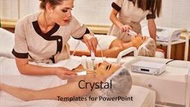  Presentation with aging skin - Presentation theme featuring product review - couple facial massage beauty salon background and a coral colored foreground