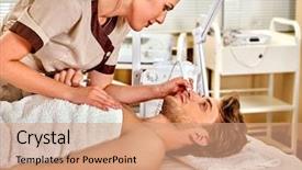  Presentation with face massage spa skin - PPT layouts consisting of product review - man facial massage beauty salon background and a coral colored foreground