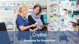  Presentation with chemist - Slide set consisting of product review - smiling female chemist showing eye background and a ocean colored foreground