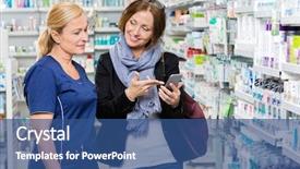  Presentation with female - Slide set consisting of product review - smiling female customer showing mobile background and a ocean colored foreground