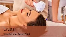  Presentation with ultrasound machine - Audience pleasing theme consisting of product review - ultrasonic facial treatment on ultrasound backdrop and a red colored foreground