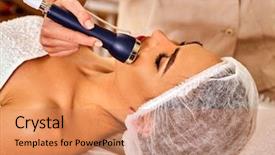  Presentation with ultrasound machine - Colorful PPT theme enhanced with product review - ultrasonic facial treatment on ultrasound backdrop and a coral colored foreground