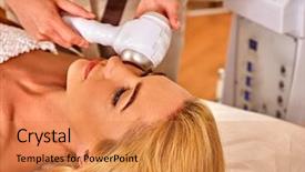  Presentation with face massage spa skin - Presentation theme featuring product review - ultrasonic facial treatment ultrasound face background and a gold colored foreground