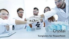  Presentation with creative production - Audience pleasing slides consisting of production achievement - creative team of young scientists backdrop and a  colored foreground