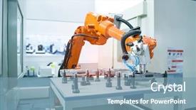  Presentation with arm robot - Beautiful presentation theme featuring production department in artificial intelligence backdrop and a seafoam green colored foreground