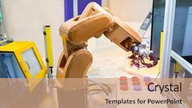  Presentation with robot arm - PPT theme enhanced with production department in artificial intelligence background and a coral colored foreground