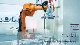  Presentation with arm robot - Presentation design consisting of production department in artificial intelligence background and a light blue colored foreground