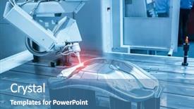  Presentation with robot arm - Amazing PPT layouts having production department in artificial backdrop and a teal colored foreground