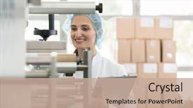  Presentation with quality control - Beautiful PPT theme featuring production during quality control backdrop and a coral colored foreground