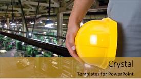  Presentation with worker safety - Presentation theme consisting of production engineering - worker with safety helmet background and a gold colored foreground