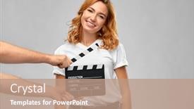  Presentation with entertainment - Audience pleasing PPT layouts consisting of production-filmmaking-and-entertainment-concept backdrop and a coral colored foreground