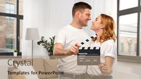  Presentation with entertainment - PPT theme with production-filmmaking-and-entertainment-concept background and a coral colored foreground