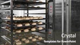  Presentation with bakery - PPT theme having production flour - buns on shelving in bakery background and a  colored foreground