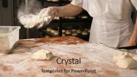  Presentation with bakery - Slides enhanced with production flour - man preparing buns in bakery background and a  colored foreground