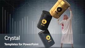  Presentation with oil and gas - Presentation theme with crude increase - arab businessman holding oil barrel background and a gray colored foreground