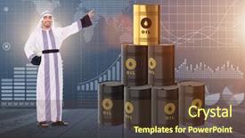  Presentation with crude oil - Cool new slide deck with crude increase - arab businessman in oil price backdrop and a tawny brown colored foreground
