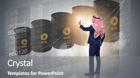  Presentation with virtual - Audience pleasing PPT theme consisting of crude increase - arab businessman pressing virtual button backdrop and a gray colored foreground