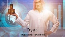  Presentation with price - Colorful PPT theme enhanced with crude increase - arab businessman supporting oil price backdrop and a  colored foreground