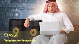  Presentation with crude oil trading - Cool new slide deck with arab businessman trading crude oil backdrop and a tawny brown colored foreground