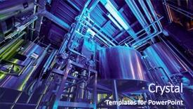  Presentation with equipment - Beautiful PPT theme featuring production indicator - brewing equipment at hall backdrop and a navy blue colored foreground