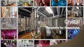  Presentation with equipment - Presentation with production indicator - brewing equipment at microbrewery collage background and a gray colored foreground