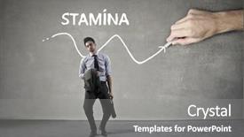  Presentation with renewable energy asset management - Cool new PPT theme with production indicator - businessman lacking energy as graph backdrop and a gray colored foreground