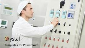  Presentation with pharmaceutical factory - Amazing PPT layouts having production line at pharmacy industry backdrop and a light gray colored foreground