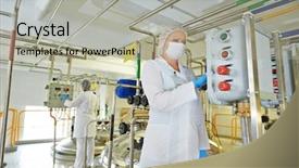  Presentation with pharmaceutical factory - Audience pleasing presentation theme consisting of production line in pharmacy industry backdrop and a light gray colored foreground