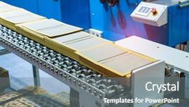  Presentation with belt conveyor - Presentation theme enhanced with production line with automatic conveyor background and a gray colored foreground