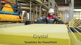  Presentation with belt conveyor - Beautiful PPT theme featuring production-line-worker-in-hardhat backdrop and a yellow colored foreground